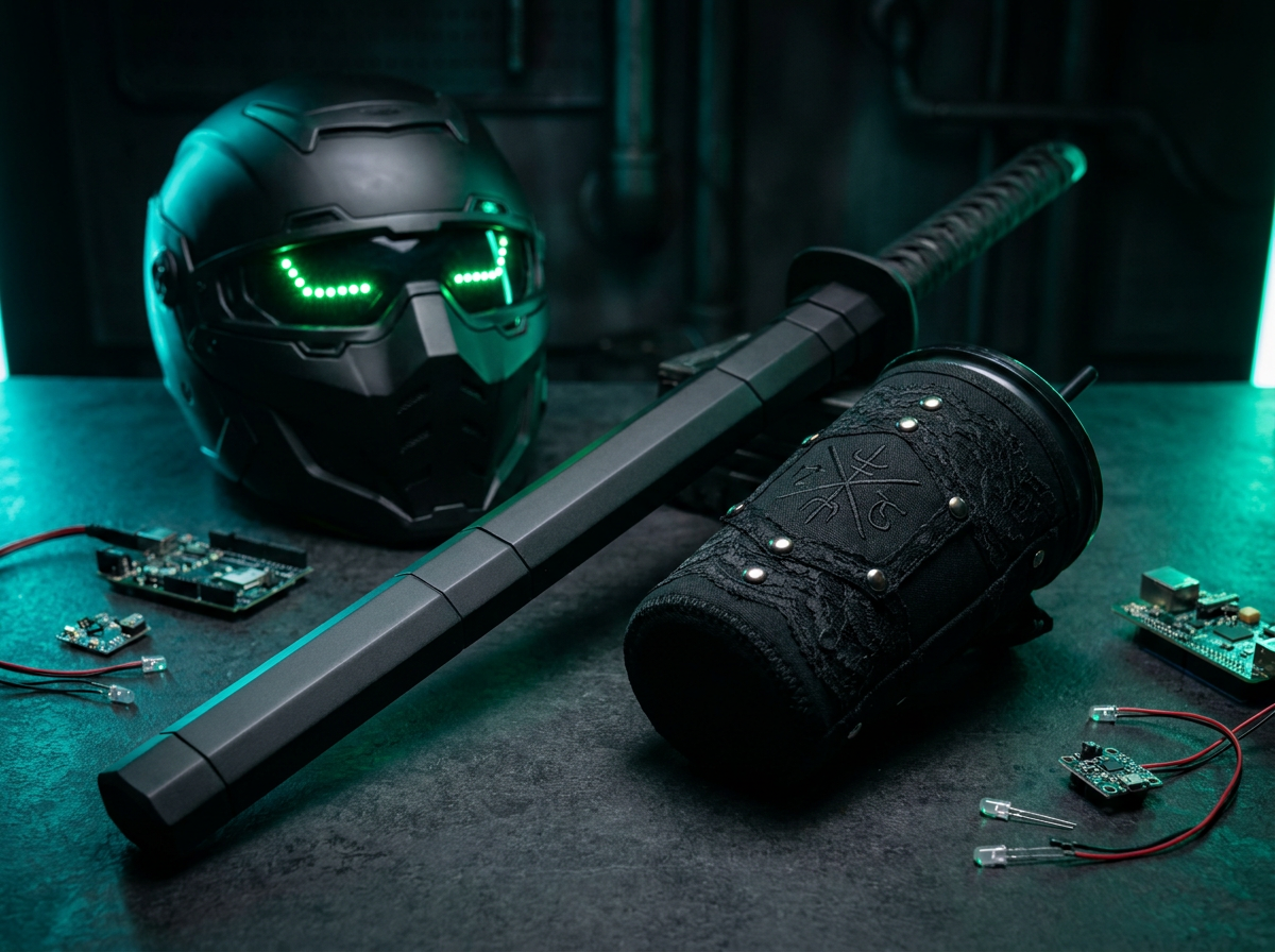 Kreator gear with katana and drink sleeve